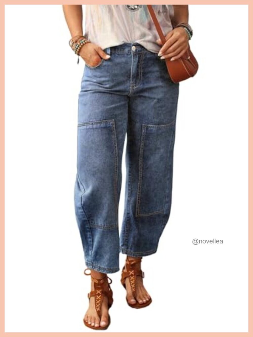 Washed High Rise Barrel Jeans Elastic Waist Cropped Tapered Balloon Denim Ankle